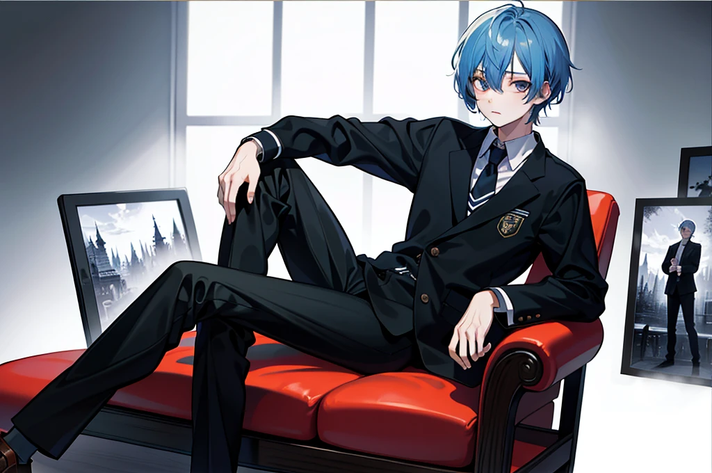 1 guy,One,(whole body:1.1),
school uniform,black hip-high shelf:1.2),
(Highest image quality),Colorful,(masterpiece:1.5),ultra high resolution,Best quality,extremely detailed wallpaper,(complex part),detailed light, light-blue hair, zombie