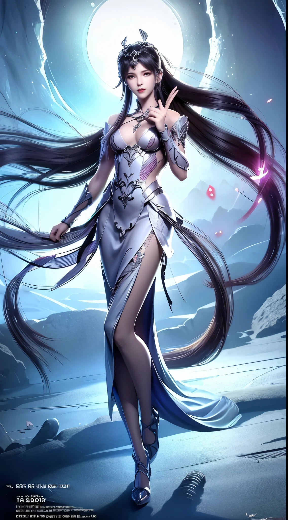 Close-up of a woman in a silver blue dress, Cheng Weipan Art Station, Xiuxian Technology Sense, detailed fantasy art, Stunning character art, Epic and beautiful character art, beautiful armor, Extremely detailed artistic sprouts, Detailed digital animation art, Art site Pixiv on Artgerm, Armor girl, Exquisite and intricate headdresses and jewelry,Big breasts,big breasts,expose breast,huge breast,Full body display,Full body display,