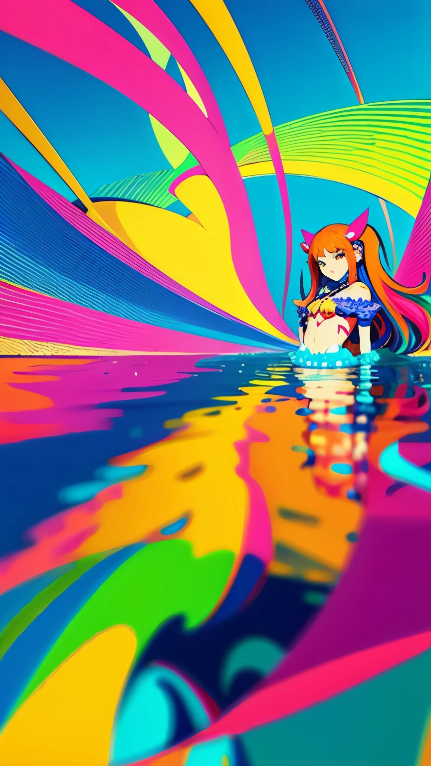 (ultra detailed,ultra high res,detailed background),((2D)),((flat color)),((colorful)),((flaying colorful water)),1girl,solo,looking at viewer,BREAK, dramatic