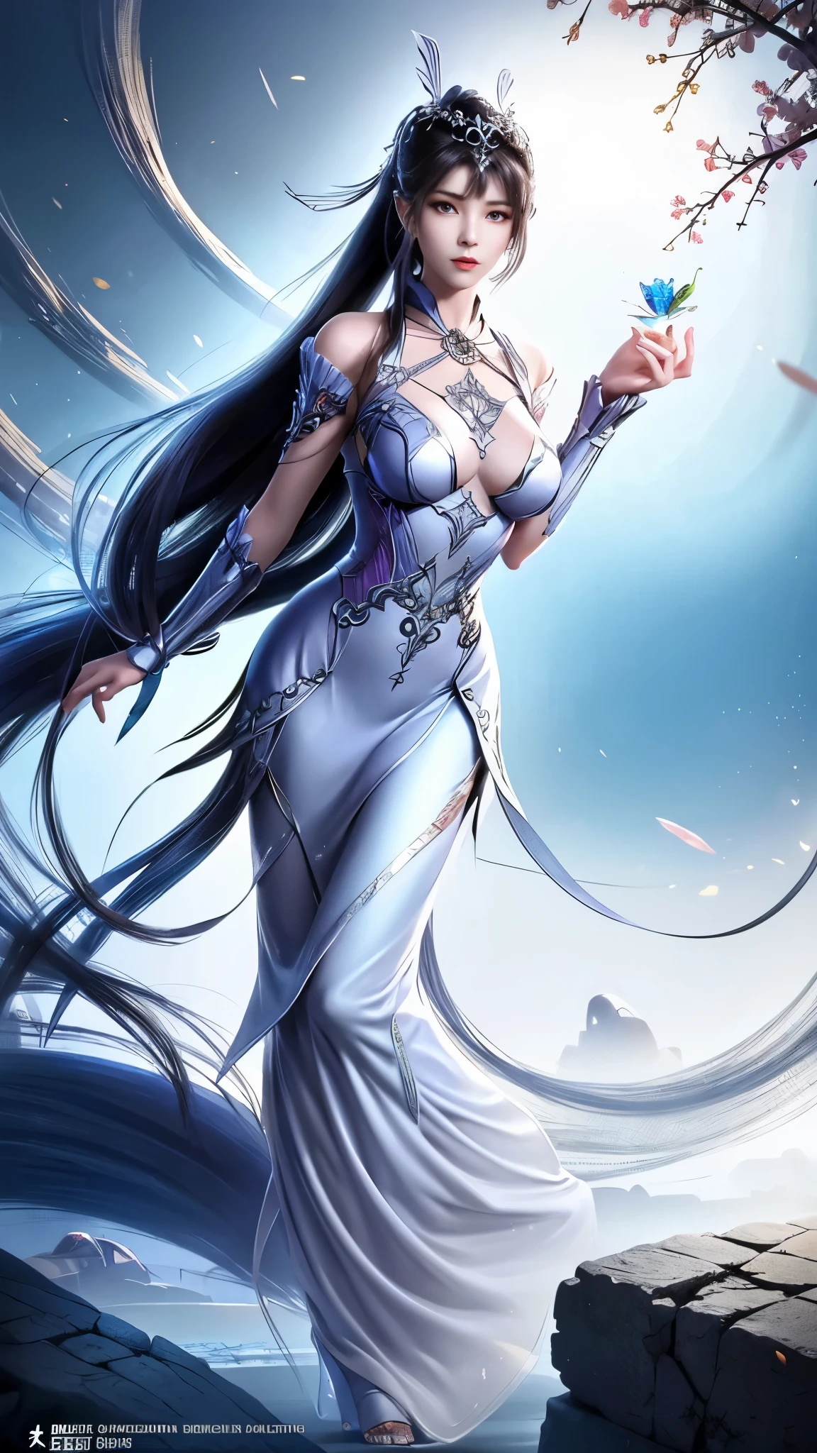 Close-up of a woman in a silver blue dress, Cheng Weipan Art Station, Xiuxian Technology Sense, detailed fantasy art, Stunning character art, Epic and beautiful character art, beautiful armor, Extremely detailed artistic sprouts, Detailed digital animation art, Art site Pixiv on Artgerm, Armor girl, Exquisite and intricate headdresses and jewelry,Big breasts,big breasts,expose breast,huge breast,Full body display,Full body display,expose breast,huge breast,expose breast,huge breast,expose breast,huge breast,expose breast,huge breast,