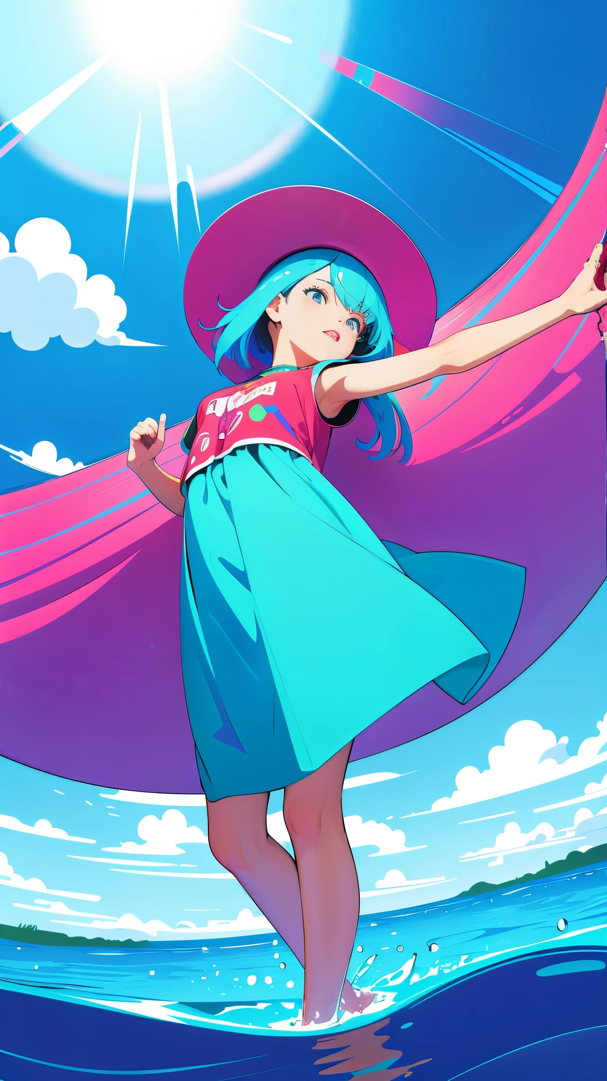 (ultra detailed,ultra high res,detailed background),((2D)),((flat color)),((colorful)),((floating colorful water)),1girl,solo,looking at viewer,BREAK, portrait