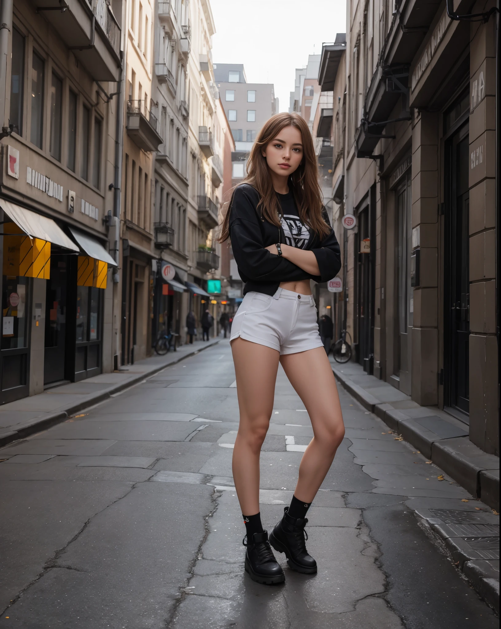 full body portrait, urban, stylish squat