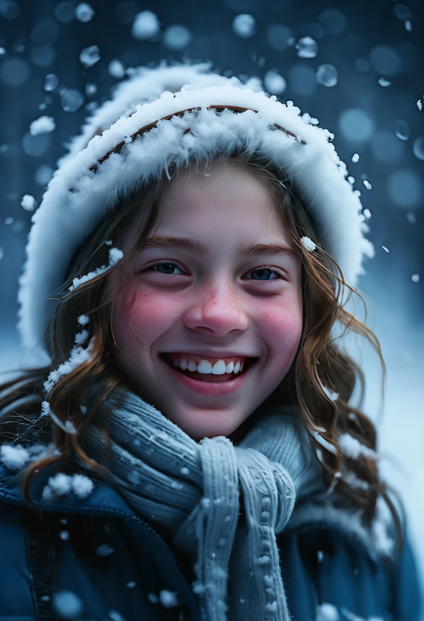 cinematic photo, 1girl 20yo, smile, snow, 35mm photograph, film, bokeh, highly detailed, (realistic, photorealistic, RAWphoto:1.4), (best quality, masterpiece, Representative work, official art, Professional, 8k:1.3)