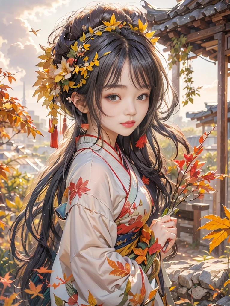 Country streets, potted plant, flower, Oriental design, autumn , Harvest Festival, autumn Leaves Digital Painting, wind, concept art, illustration, complex, Imaginative thoughts on your dream girlfriend、Warm depiction,Envisioned as a dream lover and lifelong partner。She embodies the simplicity of Chinese rural girls、Industrious,Integrated with wisdom、Beautiful and hard-working character。This artistic depiction shows her in a rural setting,Exuding sweetness、Romantic atmosphere。She wears simple traditional rural clothes,Reflecting her humble origins and down-to-earth character。Her facial features are gentle and beautiful,The expression is kind、Tempting。背景是wind景如画的乡村wind景,Rolling hills、Fields and traditional country houses,Adds a sweet rustic romantic charm。整体wind格融合了现实主义和理想化的乡村美感,embodies the dreamlike、The Essence of a Cute Country Girl, (flower卉水彩画:1.5),(Super high saturation, bright and vivid colors:1.5), (nsfw), (Look at the audience head-on:1.5)