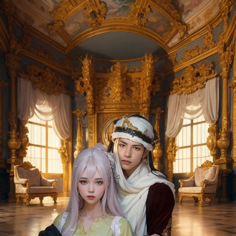 Close-up of a young couple wearing a white dragon dress on their heads,Chinese fantasy,beautiful digital artworks,Ross Tran 8 K,xianxia fantasy,Fenghua Bell,Chinese style,Dragon-inspired cloth robe,Ross Tran和Wlop,