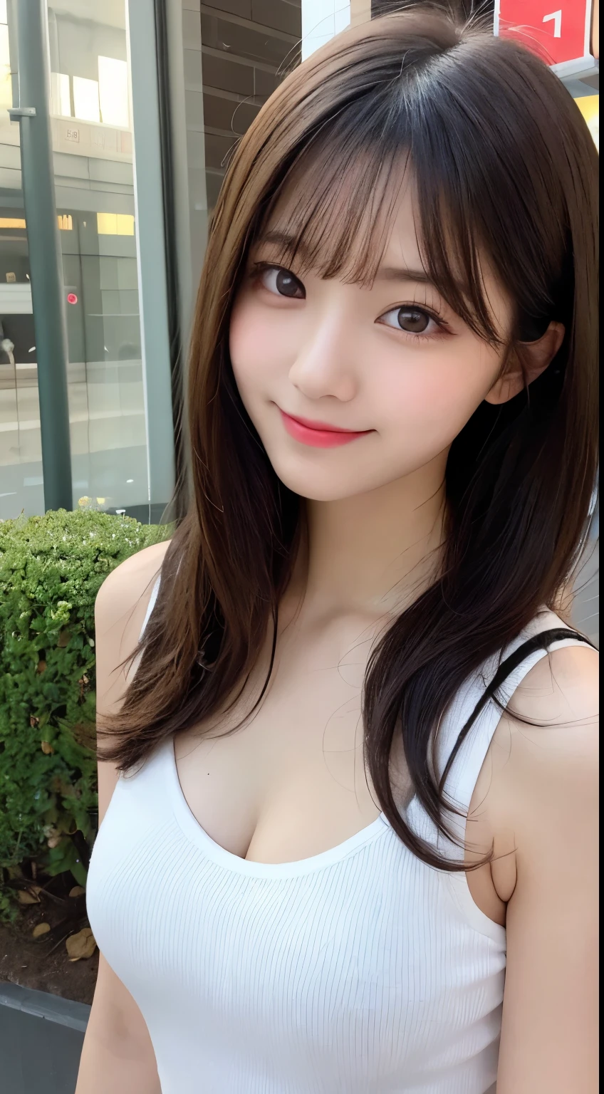 table top, highest quality, figure, super detailed, finely, High resolution, 8k wallpaper, 完璧なダイナミックな構figure, beautiful and fine eyes, ladies fashion summer,medium hair,small breasts natural color lip, bold sexy pose,smile,Harajuku、20 year old girl、cute、sexy shot looking at camera