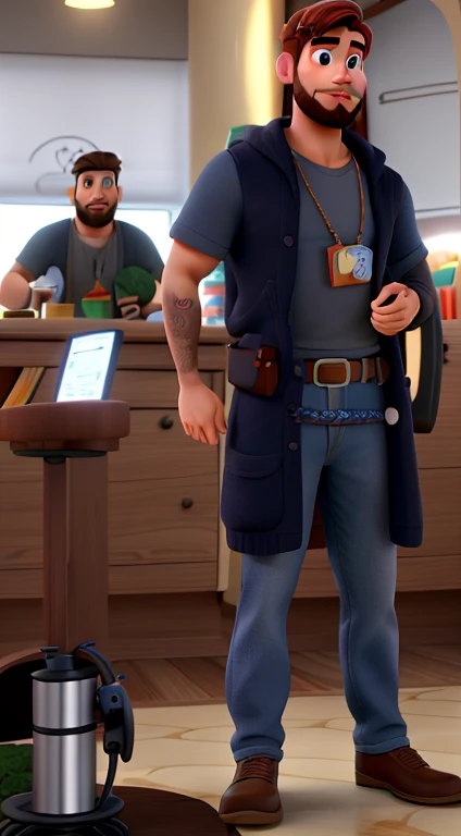 um homem moreno com barba estilo disney pixar , alta qualidade , melhor qualidade