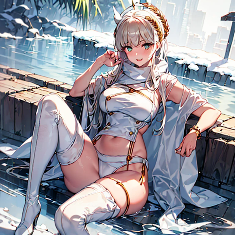 ((1 girl:1.5, playing around in snowy field in forest:1.37, sitting with rising up knees:1.6, with spreading legs:1.5)), Nordic, ((matured girl wearing Sexy white outfits:1.3, cable knit sweater:1.3, close to viewers:1.37, seducing sexually:1.25)), a matured woman with long hair and a white outfit, white winter coat with bore, knit scarf, green ribbon, knee length long boots, white and green winter outfits, wearing dark green pleated skirt:1.3, full bodyesbian, fine details, beautiful anime illustration, 26 years old, BREAK, ((milf:1.5, solo:1.5)), (sfw:1.25), (sagging breast, fuge breasts, big tits, thin waist, big ass:1.2), Raised sexy, (dark mahogany medium short hair, updo, hair over one eye, asymmetric hair, Carly hair, low tied braid, musulman, white Headscarfs, hair bands, head vandage, Turban), (ultra high resolution, 8K RAW photo, photo realistics, thin outline:1.3, clear focus, high qualtiy, natural lighting, textile shading, blurry back ground, depth of field, bokeh, (bright pupils:1.2, fine detailed beautiful eyes with highlight:1.3, super detailed eyes, high detailed face), Red lip, fine realistic skins:1.1, looking at viewers:1.3, (dynamic angle:1.3, crotch focus:1.3, from below:1.4), (multi posing:1.3, sexy pose:1.3, sitting with opening legs shaped M:1.5), (seductive, happy smile with opening mouth:1.4), centered image:0.2, (wearing white long coat with bore and clothes:1.1, bare breast:1.2), gold ornaments, rolling red clothes around waist, dark brown long leather boots:1.3, translucent lace pantyhose), (((correct anatomy:1.5, perfect hands:1.5, ideal ratio body proportions:1.37))), (in a night:1.3), outdoors:1.6, under starry sky:1.2,