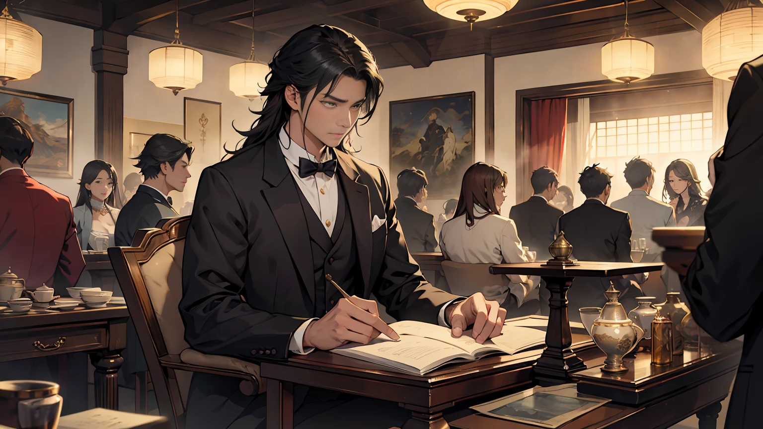 現generationに復活しているローマ皇帝コンスタンティヌス大帝。Adult males。３０generation。hardworking and talented businessman。Eyes like a lion。A bright, penetrating look。antique、successful in the jewelry industry。warm and powerful。calm and calm。Also, take a calm and resolute attitude when necessary.。Be a gentleman、dangerous sense of coercion。British traditional atmosphere。York background。luxurious and elegant。Modern Classical。romance novel heroes。masterpiece。super high quality。Ultra high definition。delicate。

