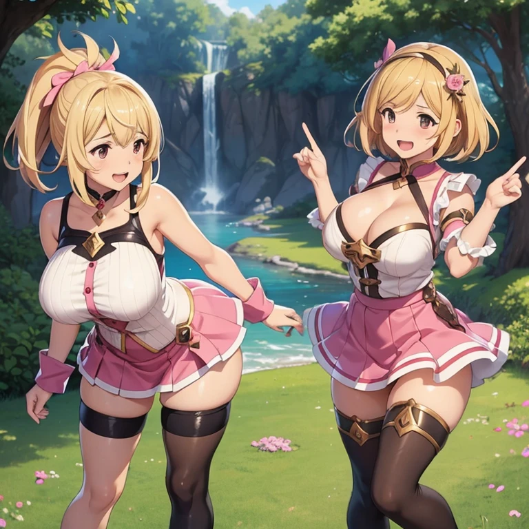 granblue fantasy,Grabble,djeeta,djeetaちゃん,mesugaki,Official Images,Official illustration,black knee high socks,pink clothes,thighs thighs thighs,djeeta,laughter,blonde,むちむちthighs thighs thighs