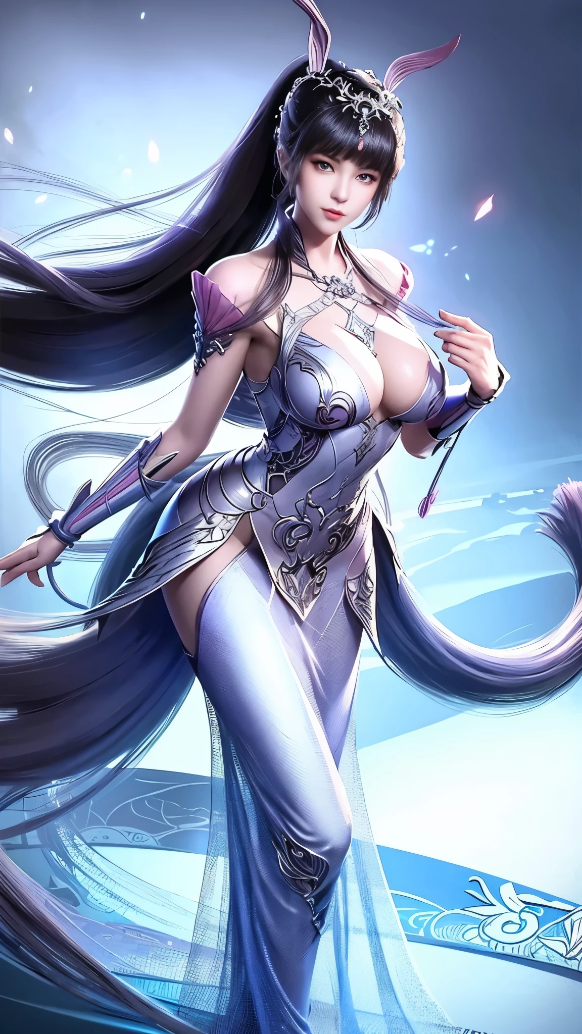 Close-up of a woman in a silver blue dress, Cheng Weipan Art Station, Xiuxian Technology Sense, detailed fantasy art, Stunning character art, Epic and beautiful character art, beautiful armor, Extremely detailed artistic sprouts, Detailed digital animation art, Art site Pixiv on Artgerm, Armor girl, Exquisite and intricate headdresses and jewelry，Big breasts，big breasts，expose breast,huge breast,Full body display，Full body display，expose breast,huge breast,expose breast,huge breast,expose breast,huge breast,expose breast,huge breast,