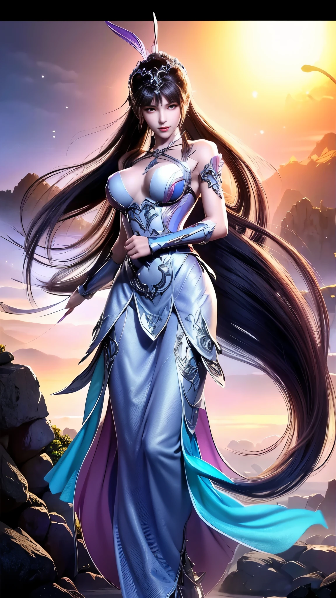 Close-up of a woman in a silver blue dress, Cheng Weipan Art Station, Xiuxian Technology Sense, detailed fantasy art, Stunning character art, Epic and beautiful character art, beautiful armor, Extremely detailed artistic sprouts, Detailed digital animation art, Art site Pixiv on Artgerm, Armor girl, Exquisite and intricate headdresses and jewelry,Big breasts,big breasts,expose breast,huge breast,Full body display,Full body display,expose breast,huge breast,expose breast,huge breast,expose breast,huge breast,expose breast,huge breast,