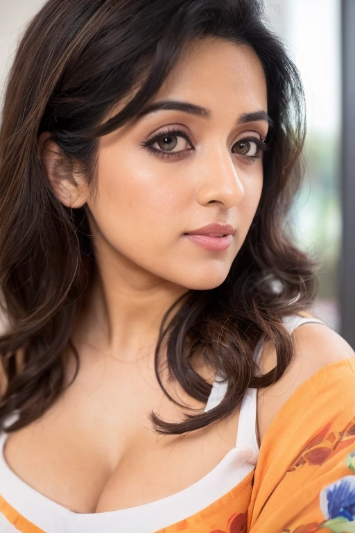 Portrait of confident-looking indian woman with long flowing hair, wearning painted kimono, hazel eyes, medium_breasts,random pose, perfect composition, hyperrealistic, super detailed, 8k, high quality, sharp focus, studio photo, intricate details, highly detailed, ), (softer lighting: 1.05), (increase the quality of cinematic lighting: 0.9),  realistic lighting, backlight, light on the face, ray trace, (bright light: 1.2), (increase quality: 1.4),