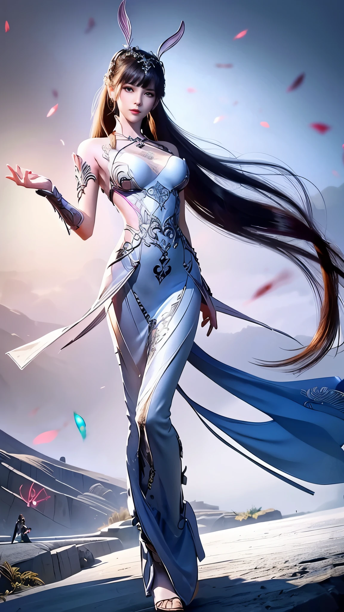 Close-up of a woman in a silver blue dress, Cheng Weipan Art Station, Xiuxian Technology Sense, detailed fantasy art, Stunning character art, Epic and beautiful character art, beautiful armor, Extremely detailed artistic sprouts, Detailed digital animation art, Art site Pixiv on Artgerm, Armor girl, Exquisite and intricate headdresses and jewelry，Big breasts，big breasts，expose breast,huge breast,Full body display，Full body display，expose breast,huge breast,expose breast,huge breast,expose breast,huge breast,expose breast,huge breast,