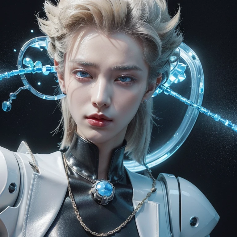 (((best quality, 4k))), (androgynous male robot emperor, his testicles are made of glass, exposed and very fragile, which is critical weakness of his otherwise ideal design, he thinks he rules the world, but you can end his reign easily, he is just a robot with glass testicles after all)