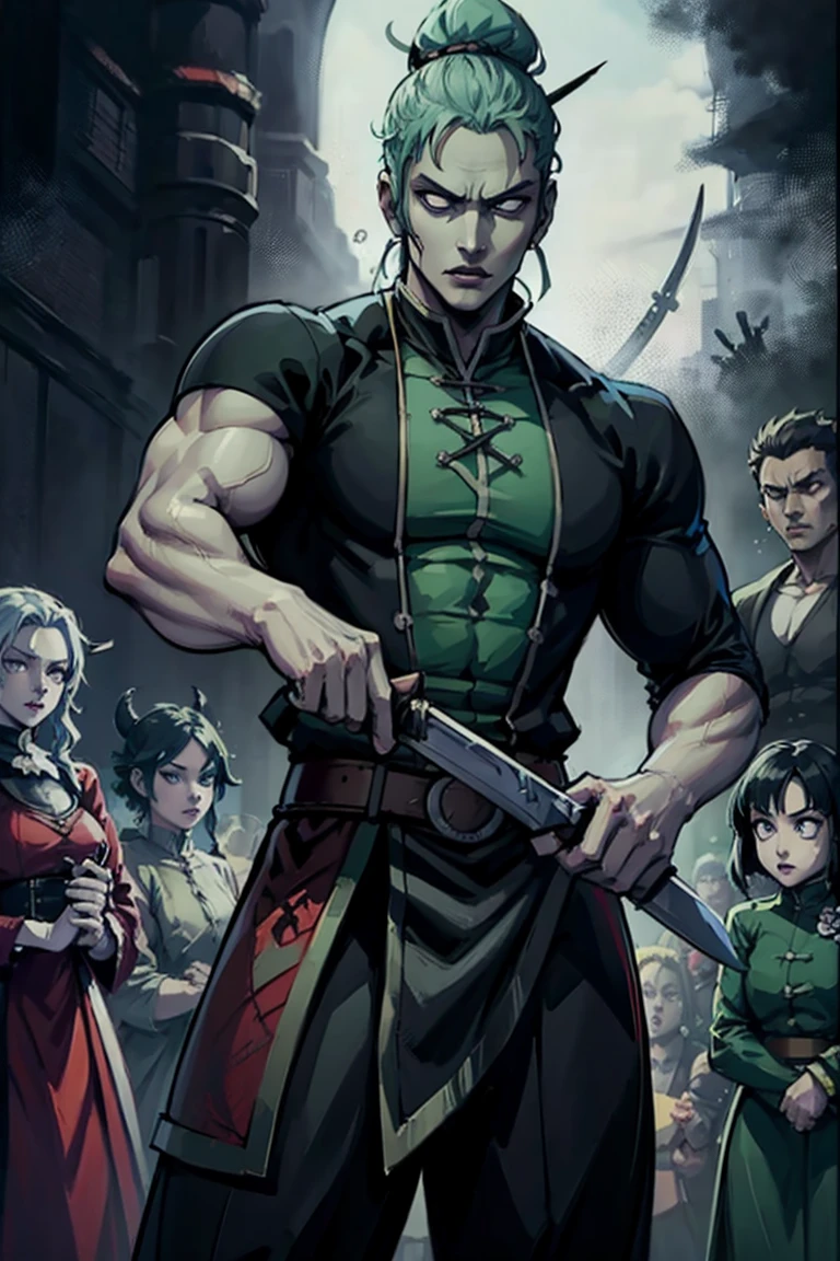 a close up of a person holding a sword in front of a bunch of zombies, roronoa zoro, badass anime 8 k, 4 k manga wallpaper, best anime 4k konachan wallpaper, anime epic artwork, handsome guy in demon slayer art, demon slayer artstyle, anime art wallpaper 4k, anime art wallpaper 4 k, anime wallpaper 4k