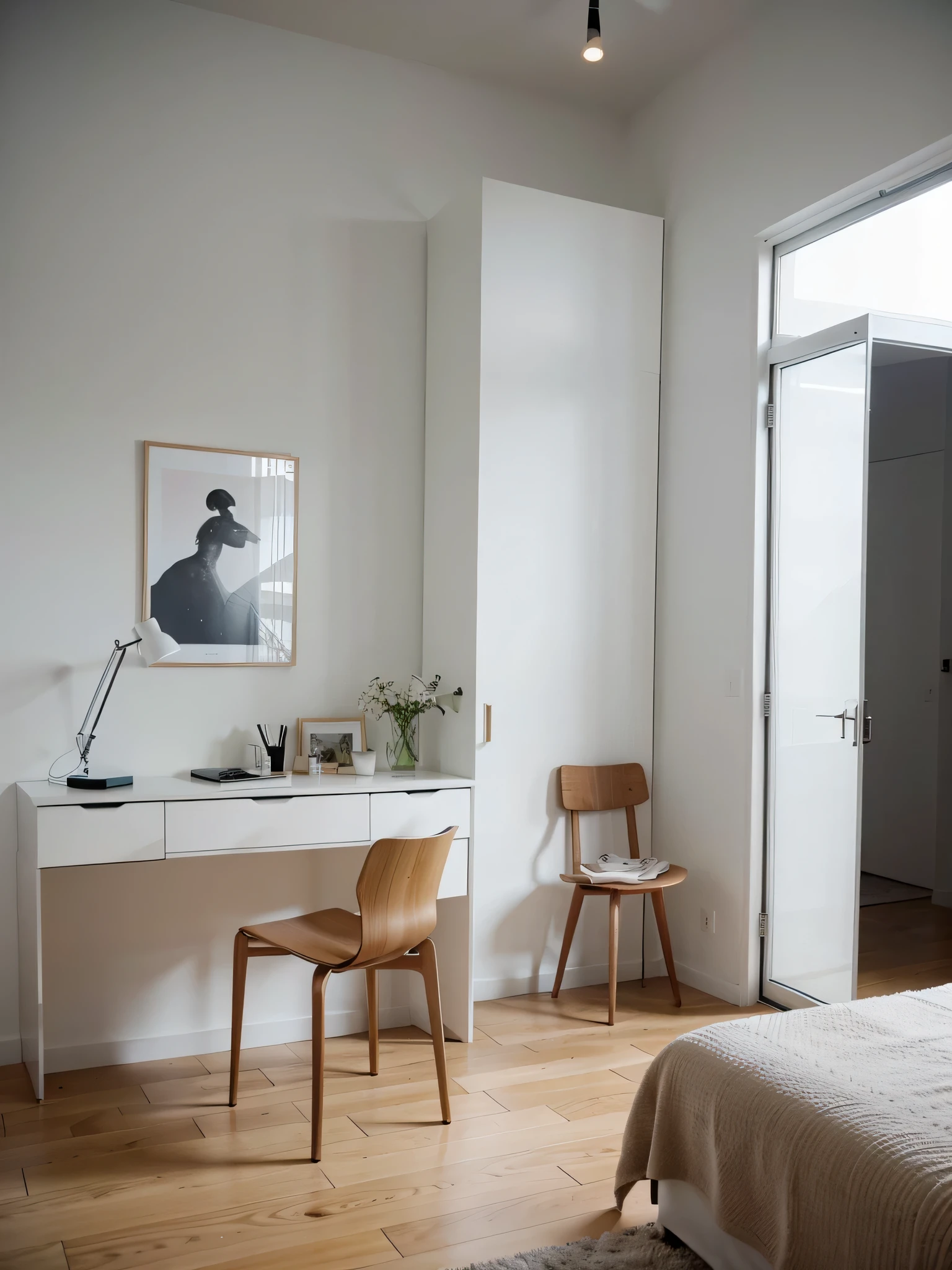 design de interiores de estilo minimalista，com linhas limpas,  Esquema de cores, and tidy space. Rooms can be decorated with stylish and functional furniture, Minimalist décor, and a general feeling of tranquility and simplicity. Use cor neutra ou exemplo, Branco, portanto, Ou o cinza pode criar uma atmosfera calma e moderna, Emphasis on open space and natural light.