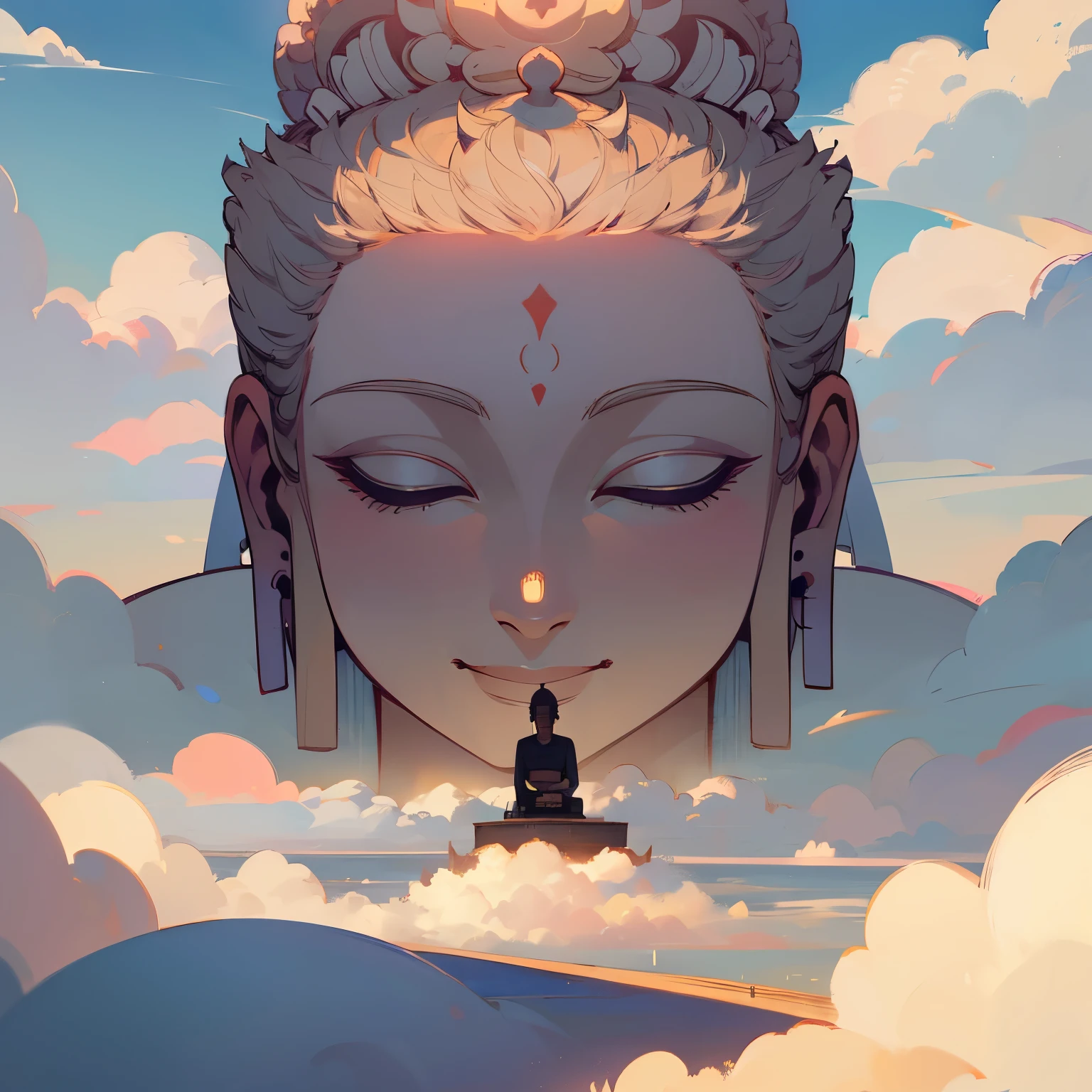 (Big Buddha)Big Buddha，above the clouds，Mysterious，Gentle smile，real，