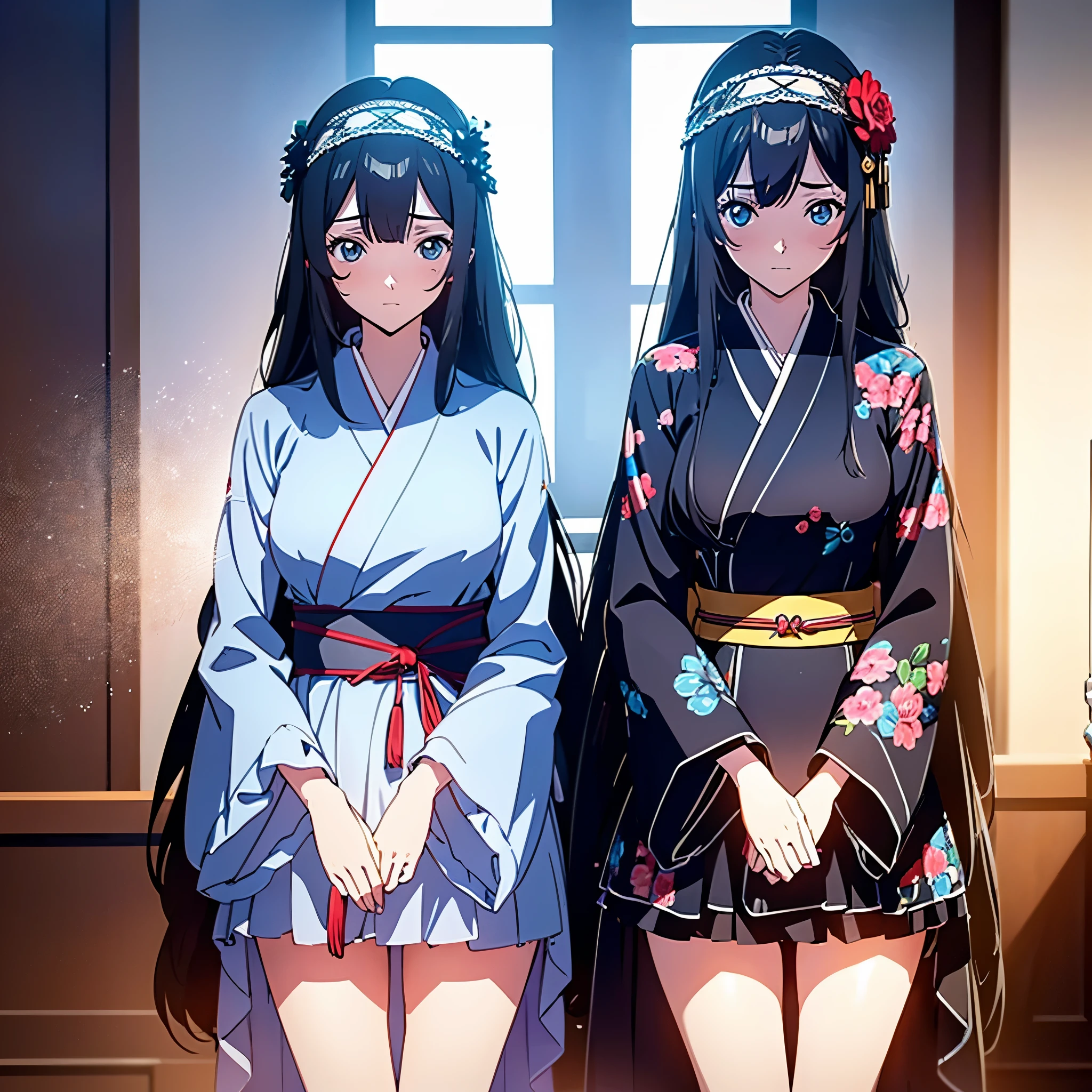 1 Girl,  long black hair,  light blue eyes, Headdress , Red Kimono , Red Flower Hairpin , g0thk1m0n0 , shy,  blush, Code Geass , Anime , Style ,((Best quality)),  ((masterpiece)),  3D,  HDR (High Dynamic Range), Ray Tracing,  NVIDIA RTX,  Super-Resolution,  Unreal 5, Subsurface scattering,  PBR Texturing,  Post-processing,  Anisotropic Filtering,  Depth-of-field,  Maximum clarity and sharpness,  Multi-layered textures,  Albedo and Specular maps,  Surface shading,  Accurate simulation of light-material interaction,  Perfect proportions,  Octane Render,  Two-tone lighting,  Wide aperture,  Low ISO,  White balance,  Rule of thirds, 8K RAW,  Aura,  masterpiece,  best quality,  Mysterious expression,  magical effects like sparkles or energy,  flowing robes or enchanting attire,  mechanic creatures or mystical background,  rim lighting,  side lighting,  cinematic light,  ultra high res,  8k uhd,  film grain,  best shadow,  delicate,  RAW,  light particles,  detailed skin texture,  detailed cloth texture,  beautiful face,  (masterpiece),  best quality,  expressive eyes,  perfect face,
