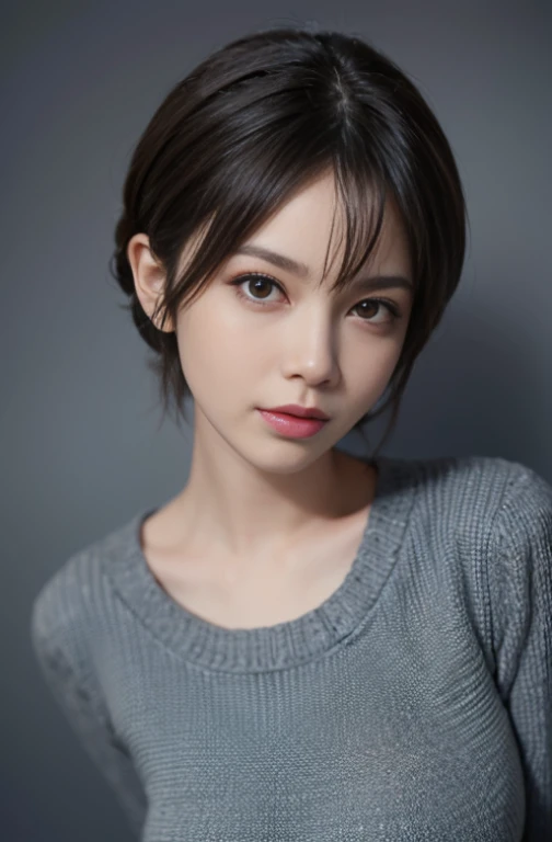 (soft light)), (whole body), (masterpiece:1.3), (8K, realistic, RAW photo, highest quality: 1.4), (1 girl), beautiful face, (realistic face), (black hair, short hair:1.3), beautiful hairstyle, realistic eyes, beautiful and fine eyes, (realistic skin), beautiful skin, (sweater), disorganized, Charm, ultra high resolution, surreal, very detailed, golden ratio, model pose