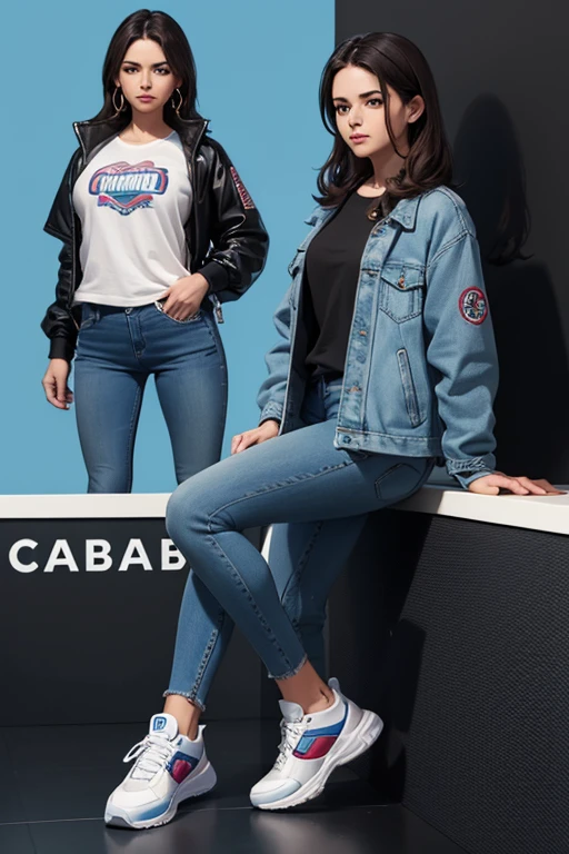 Create a 3D illustration of a female character, branca , cabelo longo, animado sentada casualmente em cima do logotipo do ChatGPT. O personagem deve usar roupas casuais modernas, como jeans, jacket and sneakers. The background of the image is a social media profile page with a username "empreendedora digital" e uma foto de perfil que combina com o personagem animado.