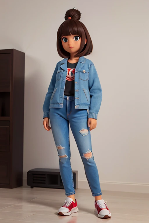Create a 3D illustration of a female character, branca , cabelo longo, animado sentada casualmente em cima do logotipo do ChatGPT. O personagem deve usar roupas casuais modernas, como jeans, jacket and sneakers. The background of the image is a social media profile page with a username "empreendedora digital" e uma foto de perfil que combina com o personagem animado.