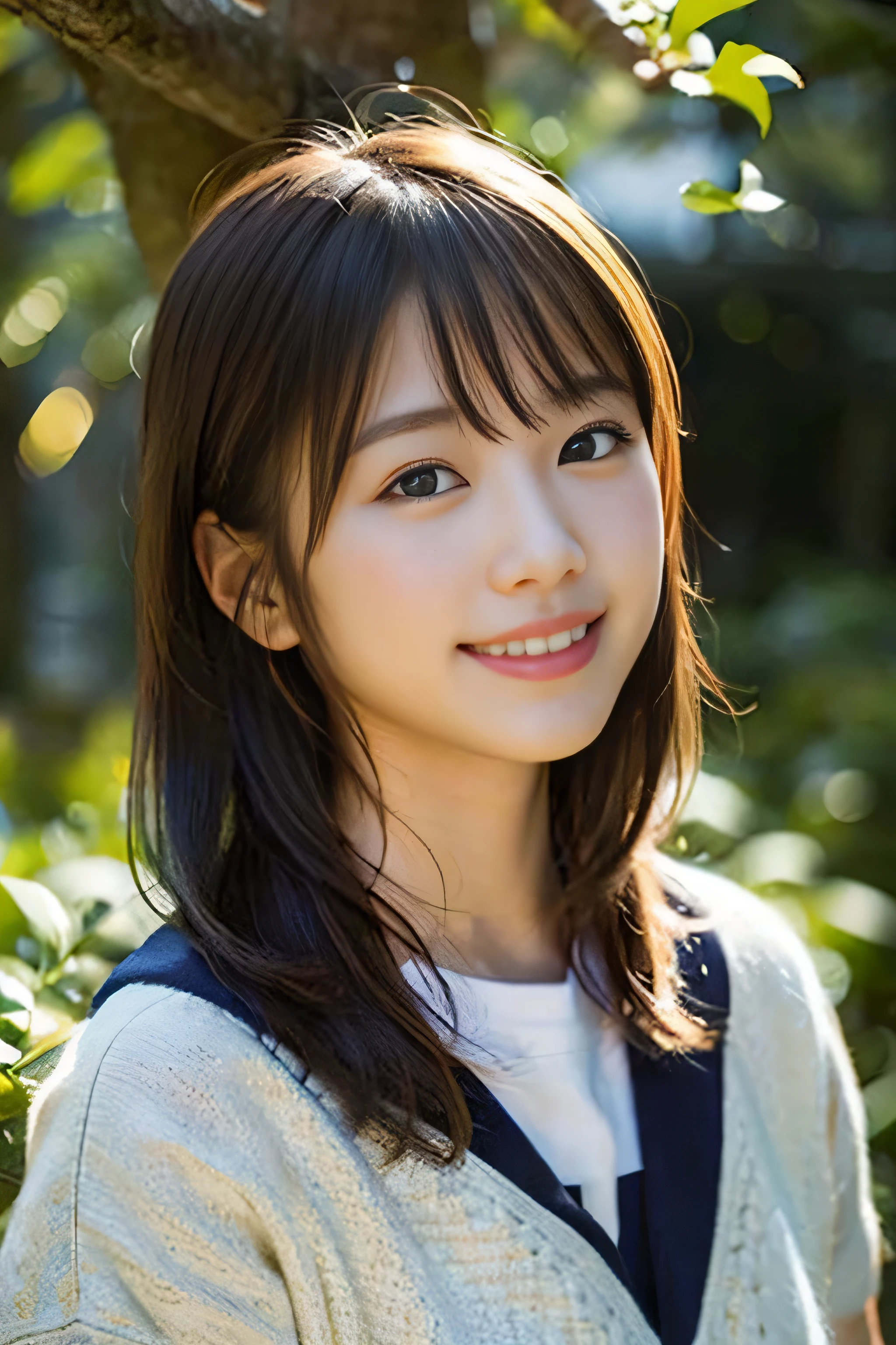 (8K、Raw photography、top-quality、masterpiece:1.2)、(realisitic、Photorealsitic:1.37)、ultra-detailliert、超A high resolution、女の子1人、see the beholder、beautifull detailed face、A smile、Constriction、(Slim waist) :1.3)、Beautiful detailed skin、Skin Texture、Floating hair、Professional Lighting、Whole human body、a blond、japanese hight school uniform、a sailor suit、Twin Hairstyles、E-cup、Happy smile、sixteen years old、Red ribbons、a baby face、in woods、Tree of the Rising Sun々Sunlight passing through、Deities々Shikai、Hair fluttering in the wind、the wind