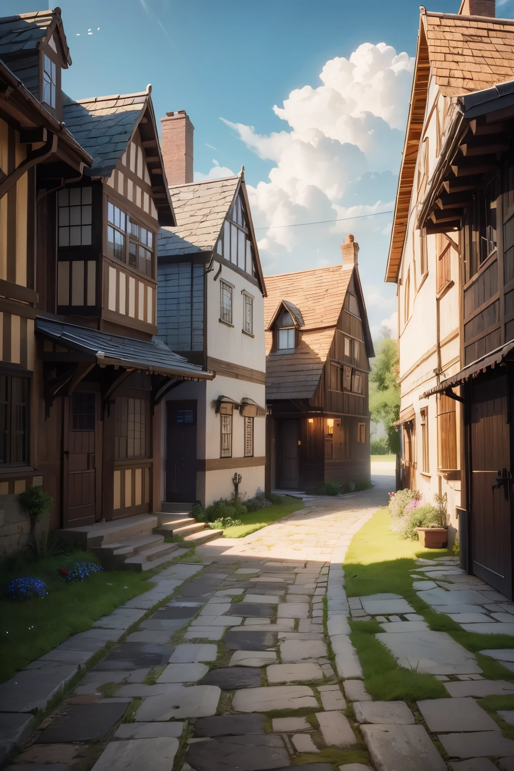 In a cozy village, where every detail comes alive in hyper-realistic, 8k, ultra high definition, Pixar style and Disney graphics, the scenery unfolds before us. The village, bathed in Cinema 4D lighting, boasts a 3:2 aspect ratio, with buildings intricately designed and textured. Strolling through the vibrant streets, one can almost touch the level of detail that goes into each house, tree, and character. Imagine the rustic woodgrain on the doors, the shimmering leaves on the trees, and the play of light on the cobblestone roads – all brought to life in stunning accuracy, making for a delightful and immers