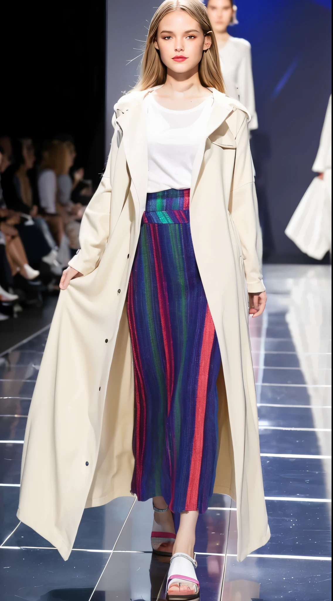 casual rainbow-colored clothing, long-sleeves, pastel-colored long skirt