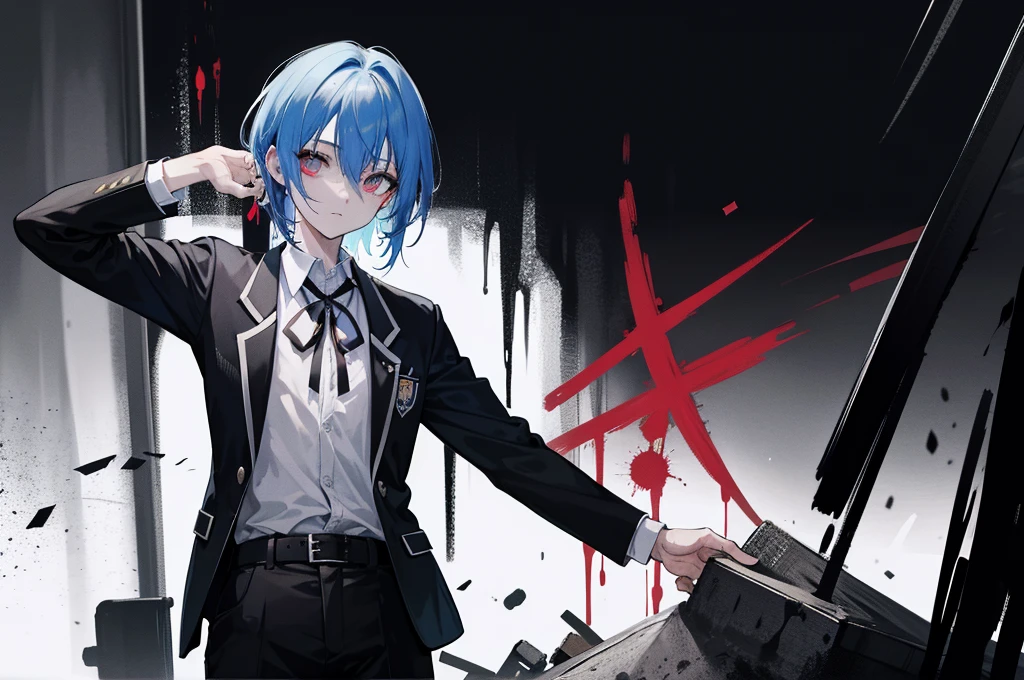 1 guy,zombie, One,(whole body:1.1),
school uniform,black hip-high shelf:1.2),
(Highest image quality),Colorful,(masterpiece:1.5),ultra high resolution,Best quality,extremely detailed wallpaper,(complex part),detailed light, light-blue hair, 