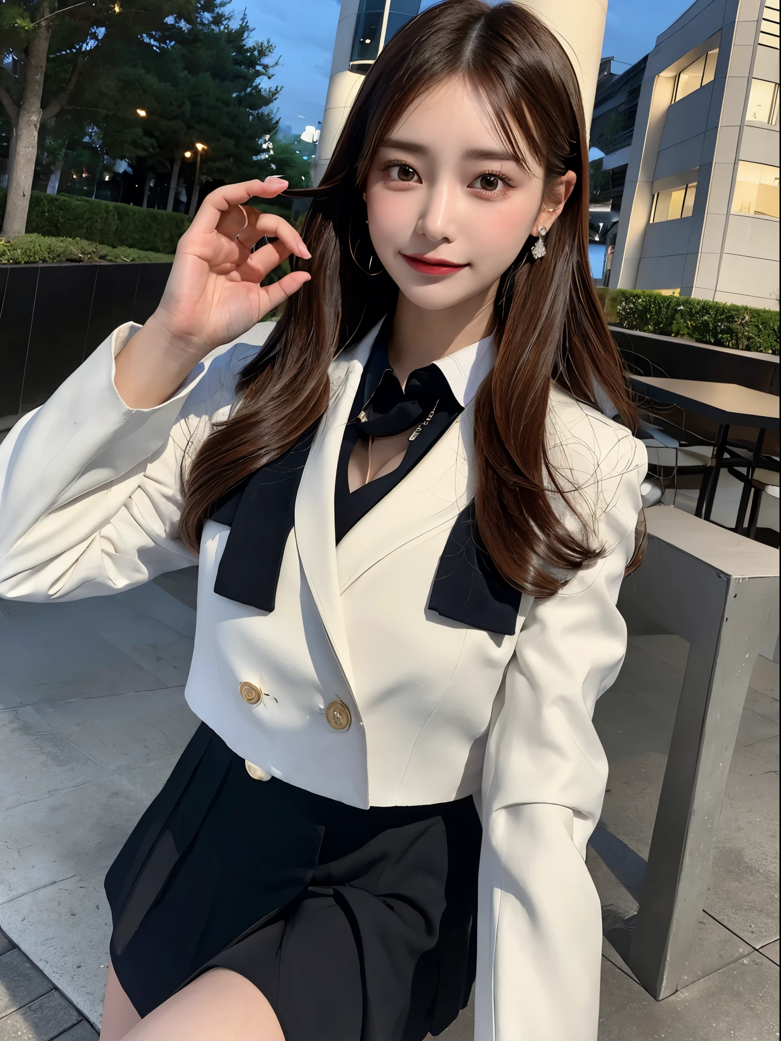 (best quality,8k,RAW,highres,masterpiece:1.2),(realistic,photorealistic:1.37),1girl,((Blazer uniform、mini skirt、white socks, over-the-knee socks、loafers、Are standing、Bedroom)) ,smiling and facing towards the viewer,open mouse,sitting with legs apart,open legs,show me underwear ,legs up ,arms up,)long eyelashes,glimmering eyelids,accurate anatomical proportions,detail skin,detail face