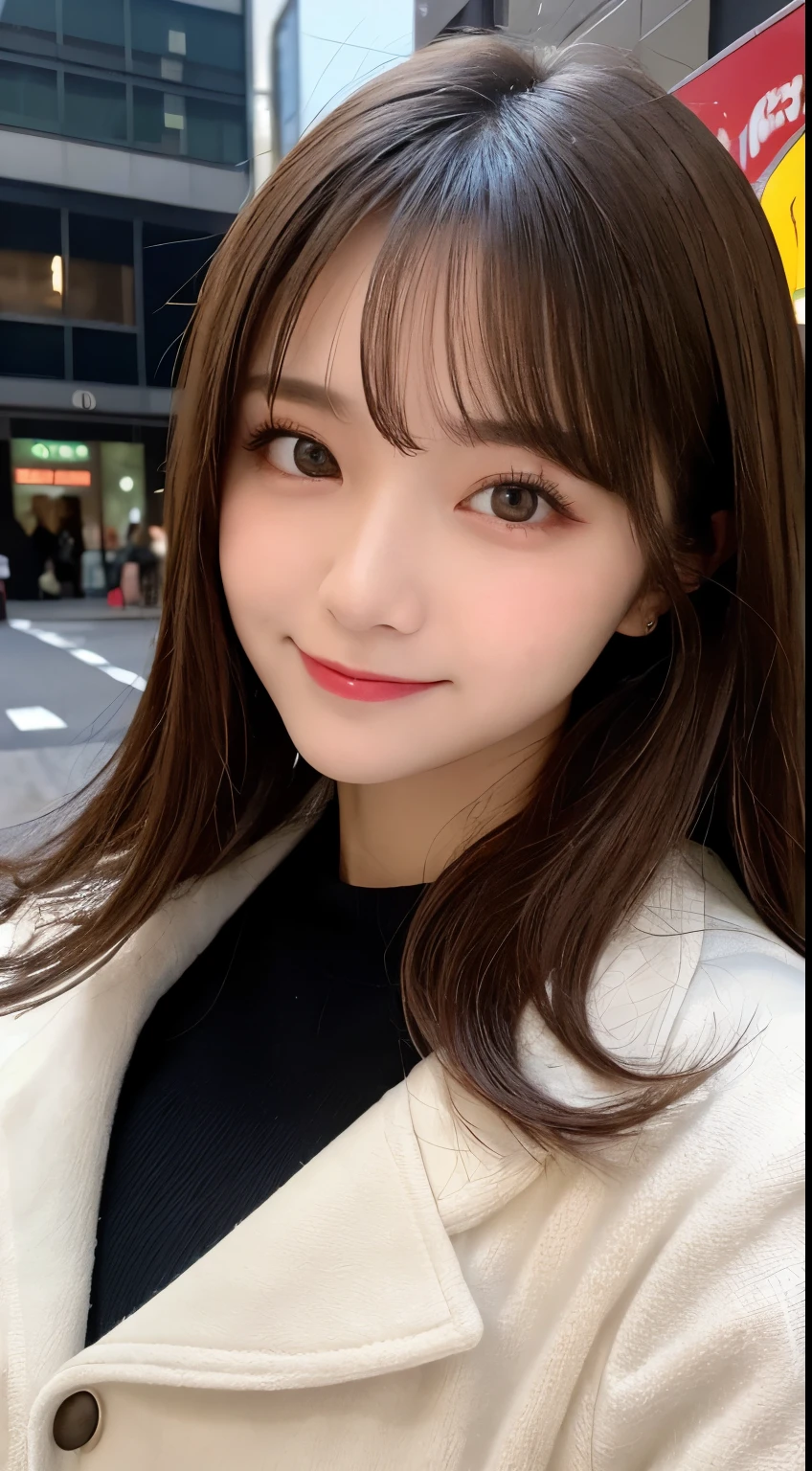 table top, highest quality, shape, Super detailed, finely, High resolution, 8k wallpaper, 完璧なダイナミックな構shape, finelyて美しい目, Gorgeous black fluffy Tokyo winter clothes,ランダムなcute髪,small breasts,natural color lip, bold sexy pose,smile、20 year old girl、cute、sexy shot looking at camera,常にblur the background,perfect and beautiful face,Take only the face,beautiful and detailed face、slim face and style,Big eyes、Do gal makeup,blur the background,blur the background,close up of face