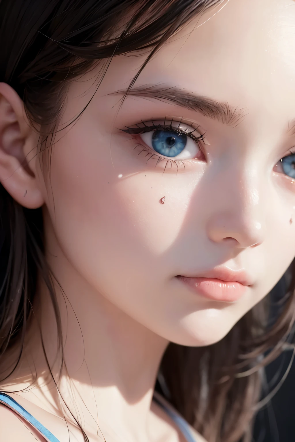 In this high-quality, ultra-detailed masterpiece of professional artwork, we have a stunning solo portrait of a captivating 1girl. The viewer is drawn in as her gaze meets ours, her face filling the frame in a close-up shot. The focus is on her exquisitely detailed eyes, which are truly a work of art. With colored sclera and an otherworldly touch, they resemble the eyes of a futuristic robot, enhanced by striking facial marks and intricate tattoos. The eyes themselves seem to be fractalized, creating a mesmerizing effect. They are large and wide, with an intense eye focus that demands our attention. With cosmic-inspired patterns, they transport us to a world beyond our own, evoking the mystery and wonder