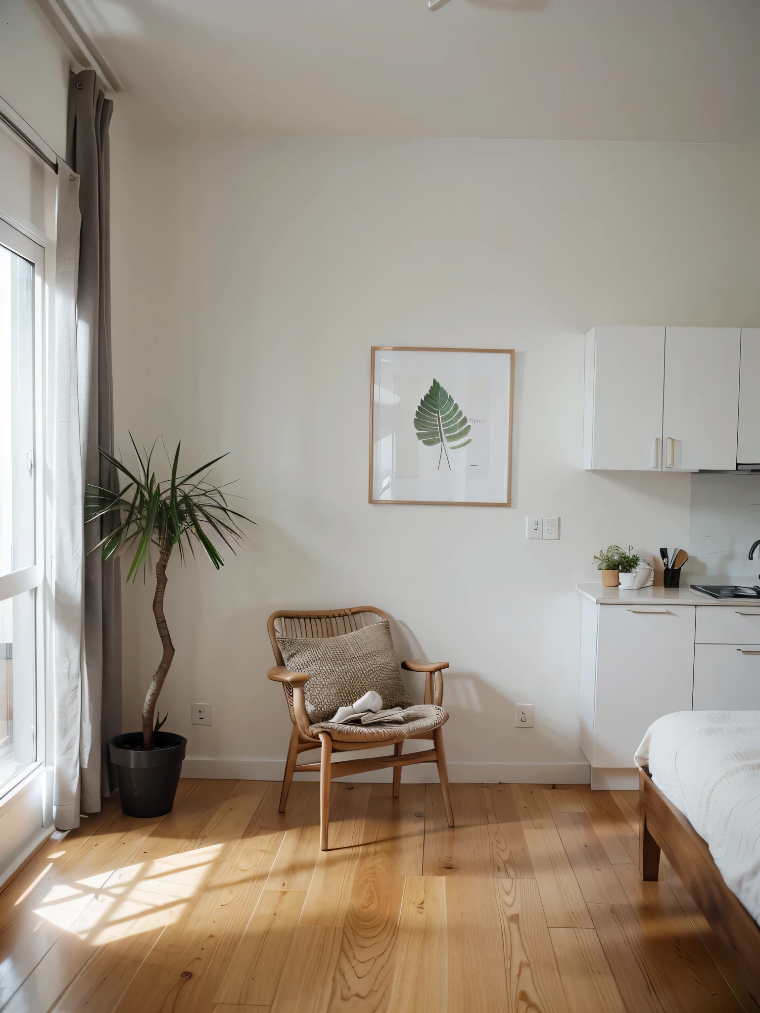 design de interiores de estilo minimalista,com linhas limpas, Esquema de cores, and tidy space. Rooms can be decorated with stylish and functional furniture, minimalist decoration ferns, and a general feeling of tranquility and simplicity. Use cor neutra ou exemplo, Branco, portanto, Ou o cinza pode criar uma atmosfera calma e moderna, Emphasis on open space and natural light.