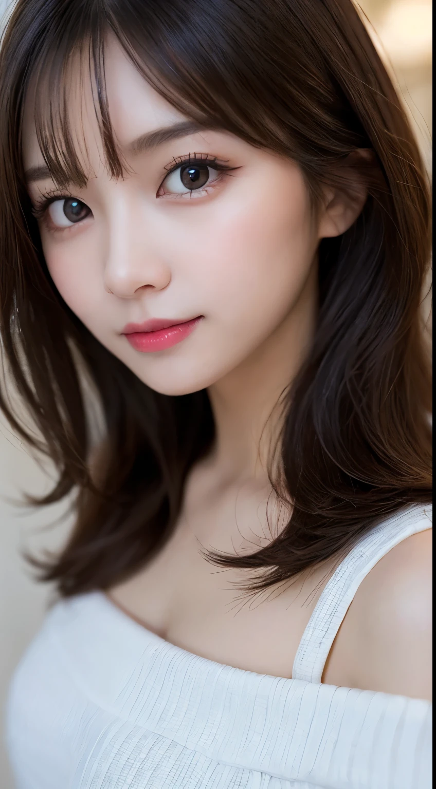 table top, highest quality, shape, Super detailed, finely, High resolution, 8k wallpaper, 完璧なダイナミックな構shape, beautiful and detailed eyes, Gorgeous and stylish black fluffy latest fashion Tokyo winter clothes,ランダムなcute髪,small breasts,natural color lip, bold sexy pose,smile、20 year old girl、cute、sexy shot looking at camera,Always blur the background,perfect and beautiful face,Take only the face,beautiful and detailed face、slim face and style,Big eyes、Do gal makeup