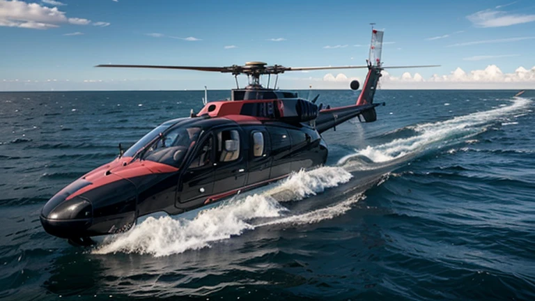 A helicopter combined with a submarine