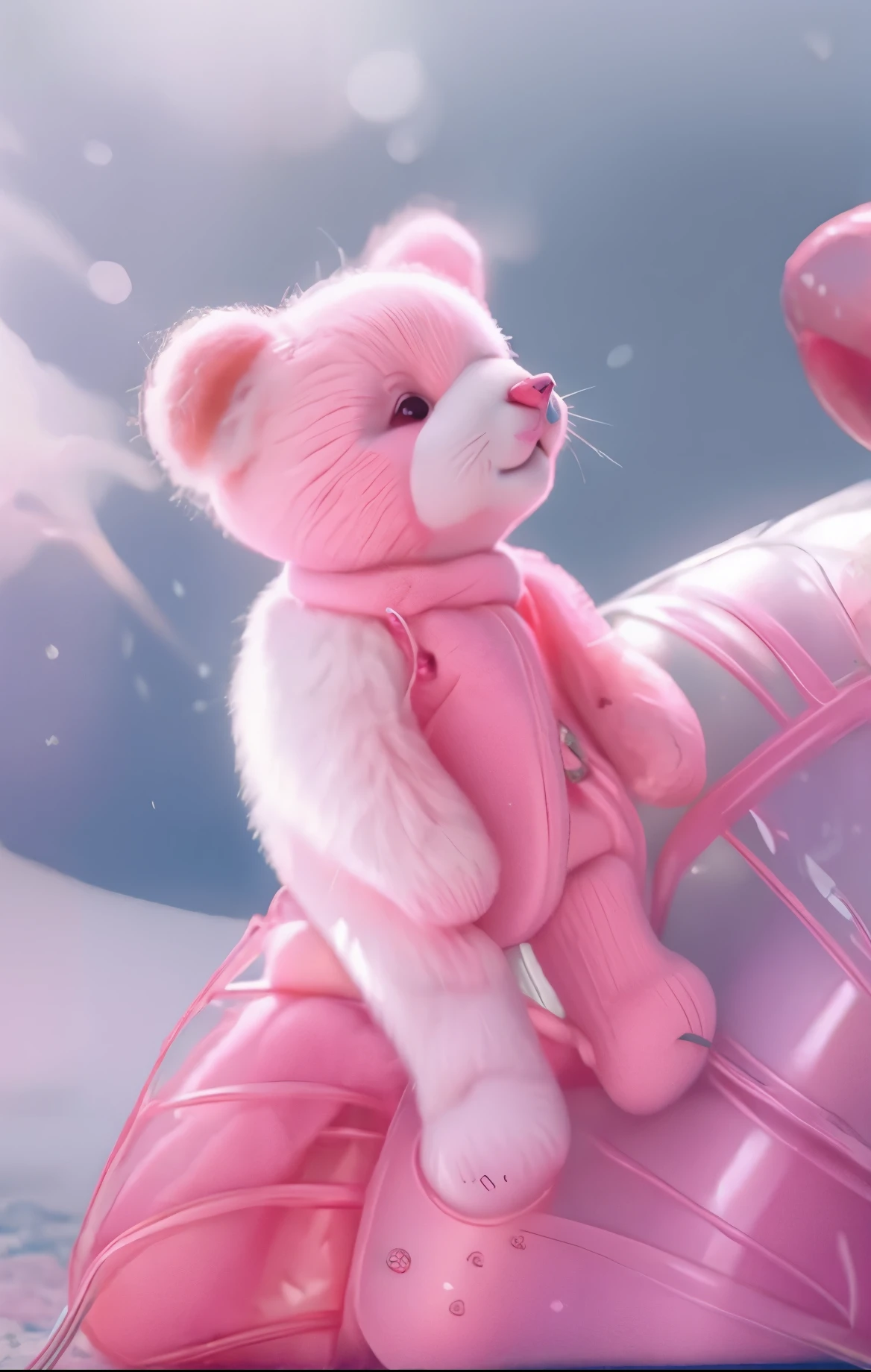 there is a pink teddy bear sitting on a pink inflatable ball, inflatable, cute! c4d, realistic, 4k, high resolution