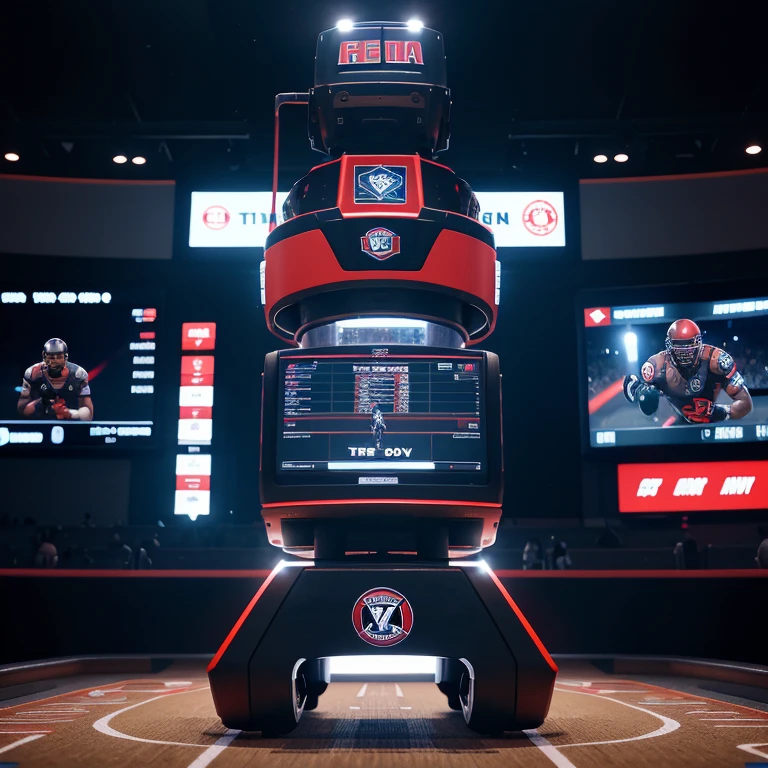 fusion between technology and sports betting. Consider including robot-related graphics, data graphs and sports icons. Keep the design clean and attractive to capture the attention of viewers interested in both technology and sports betting.