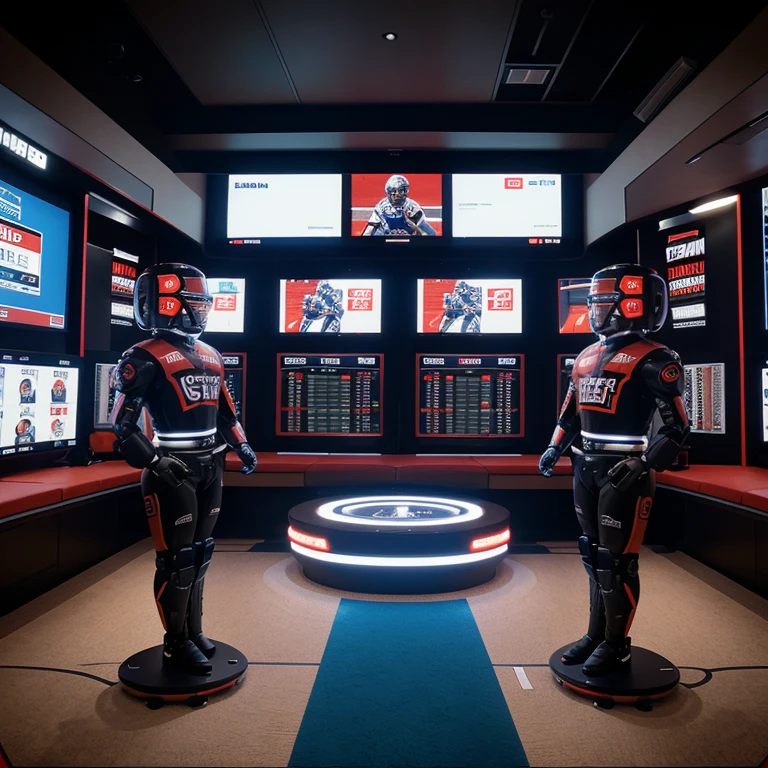 fusion between technology and sports betting. Consider including robot-related graphics, data graphs and sports icons. Keep the design clean and attractive to capture the attention of viewers interested in both technology and sports betting.