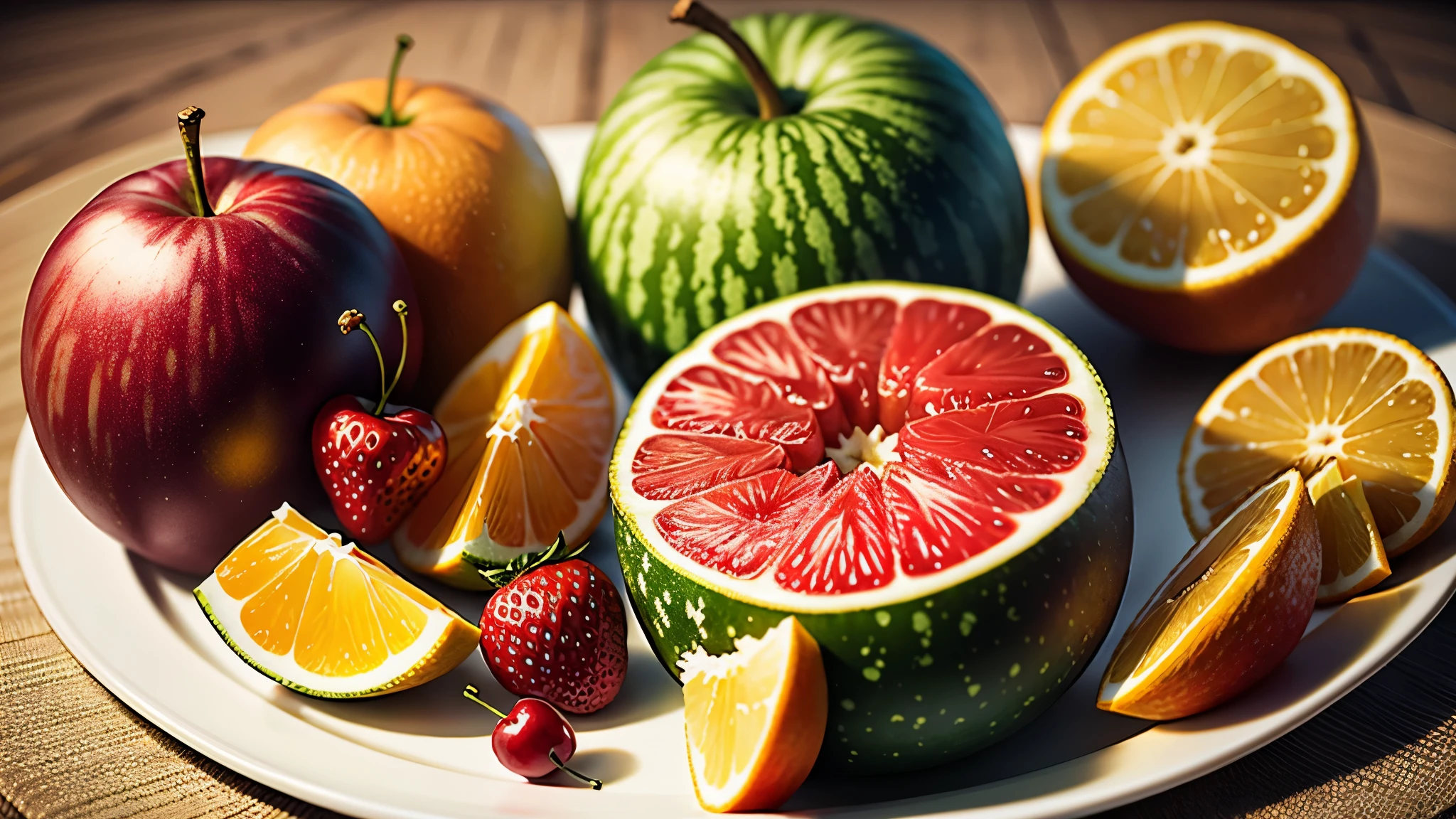 simple_wallpaper, (cherries, strawberries, grapes, mandarin oranges, apples, pears, peaches, pineapples, melons, watermelons),