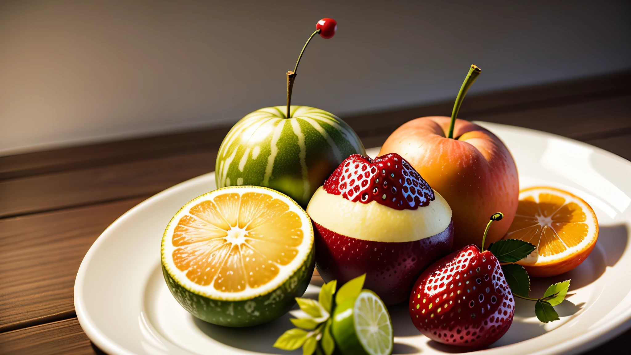 simple_wallpaper, (cherries, strawberries, grapes, mandarin oranges, apples, pears, peaches, pineapples, melons, watermelons),