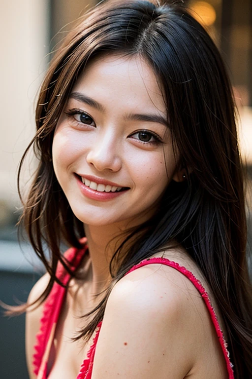 Japanese beauty、best quality,photorealistichigh-resolution,cute woman,beautiful detailed eyes,beautiful detailed lips,smiling,laughing,cute type,enjoy,Joyful smile,magic moment,looking at the camera、Delicate system、happy look、dimples that stand out