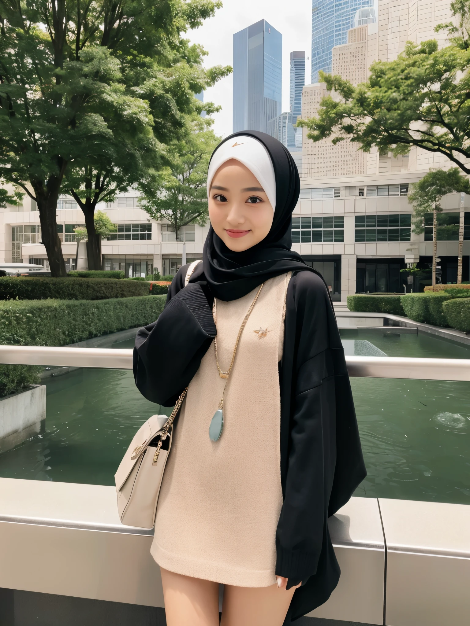 hijab, dress, Tokyo tower