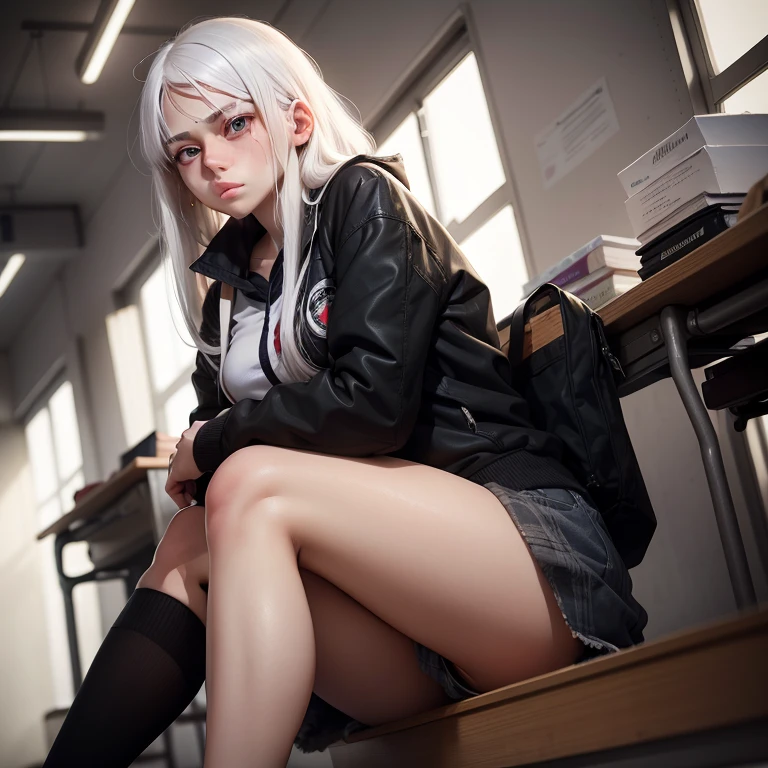 Female student,white hair,black eyes,Something is wrong with my eyes,disease,A look that wanted to trap me,There are black threads on the legs