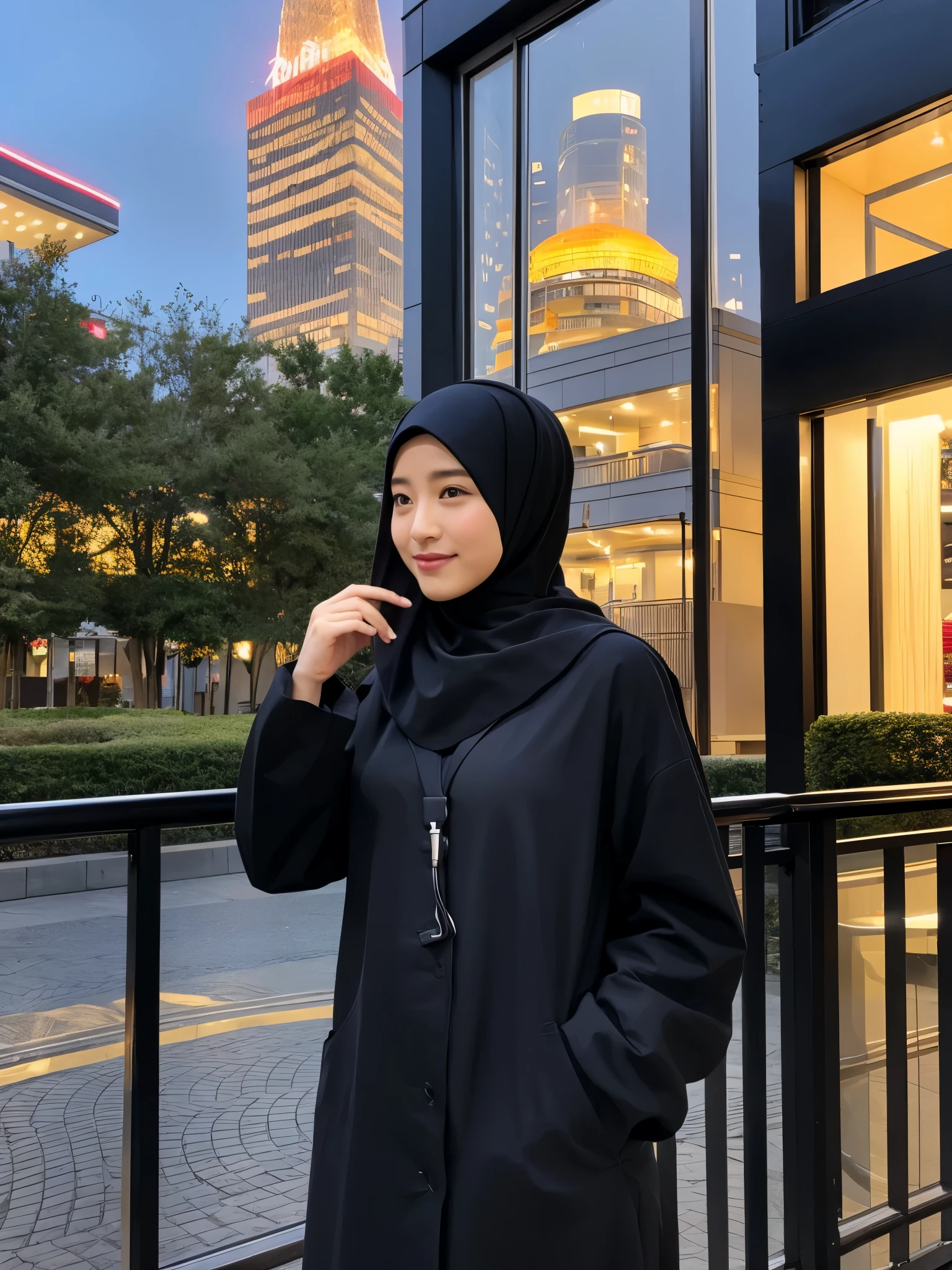 hijab, dress, Tokyo tower