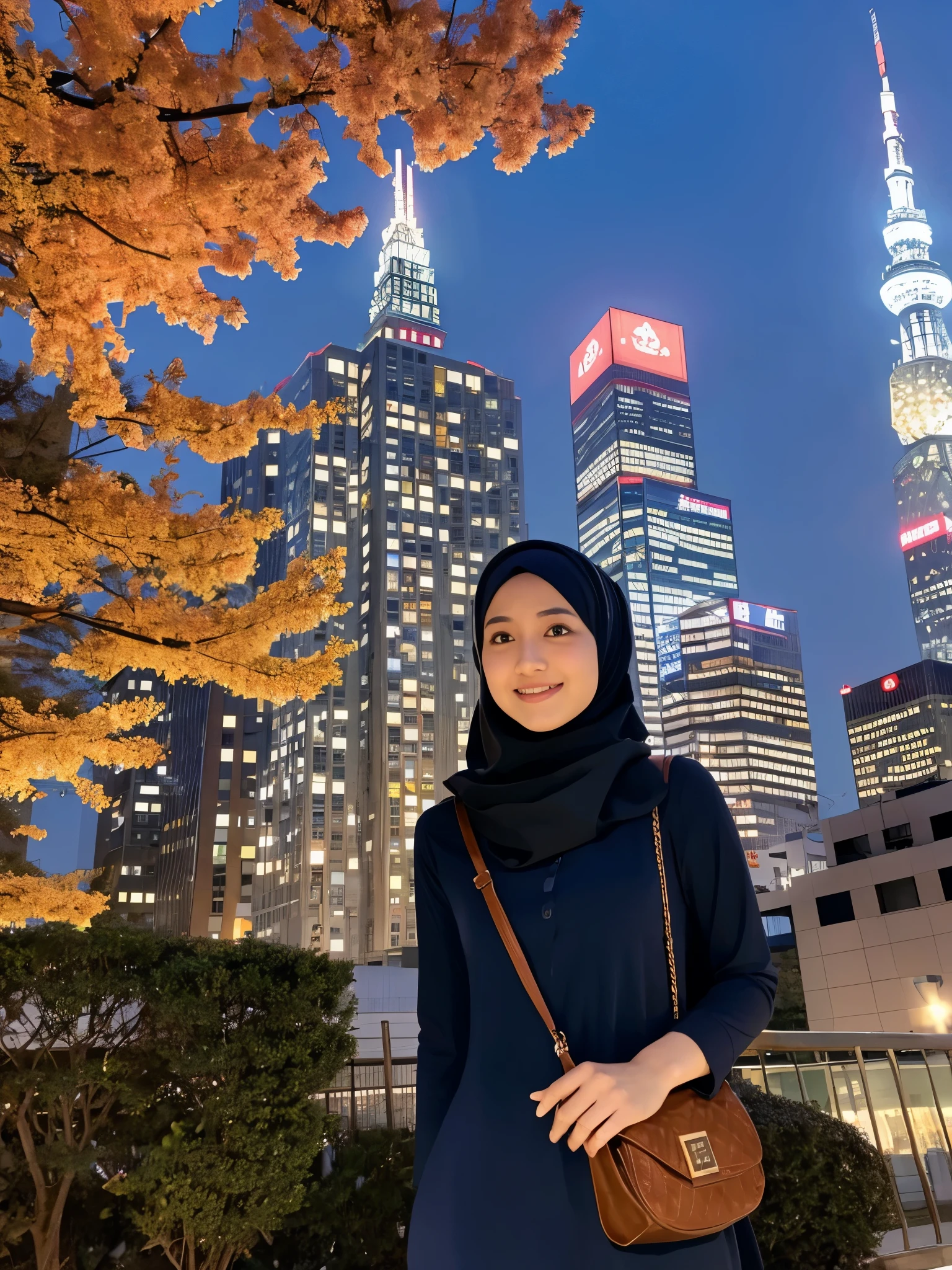hijab, dress, Tokyo tower
