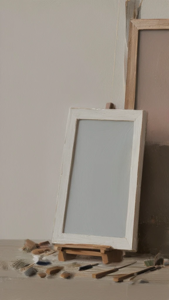 wooden picture frame mockup in grey, in the style of mamiya 7 ii, threadbare abstractions, white background, empty space, light pink and light brown, focus on joints/connections, richard misrach