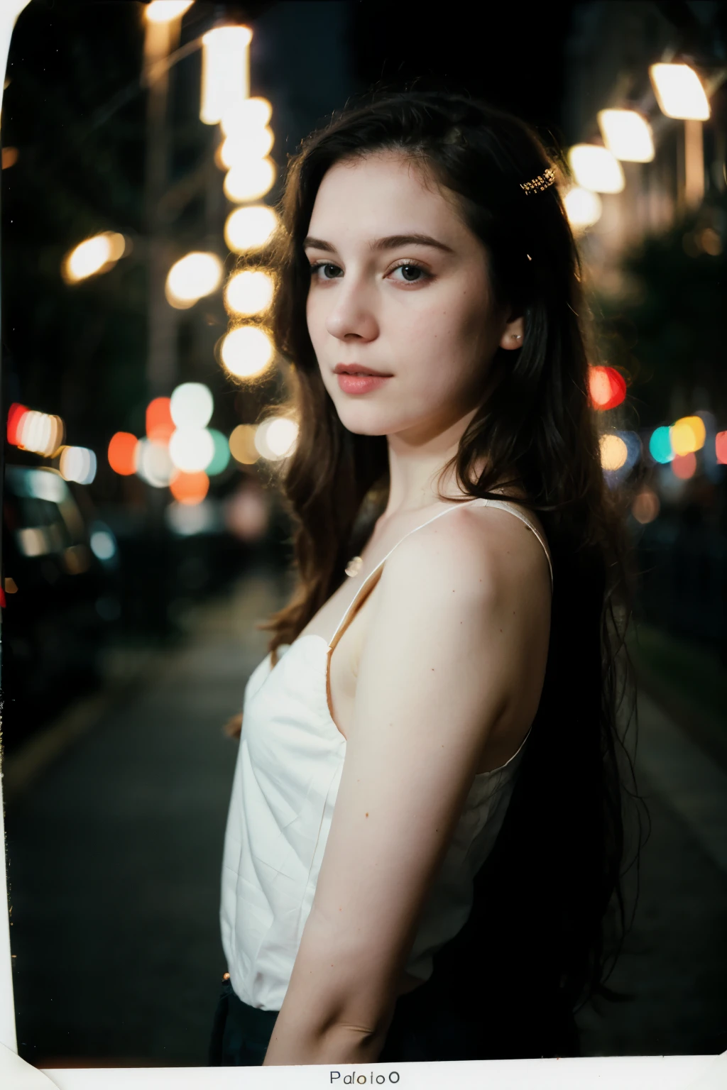 polaroid photo, night photo, photo of 24 y.o beautiful woman, pale skin, bokeh, motion blur
