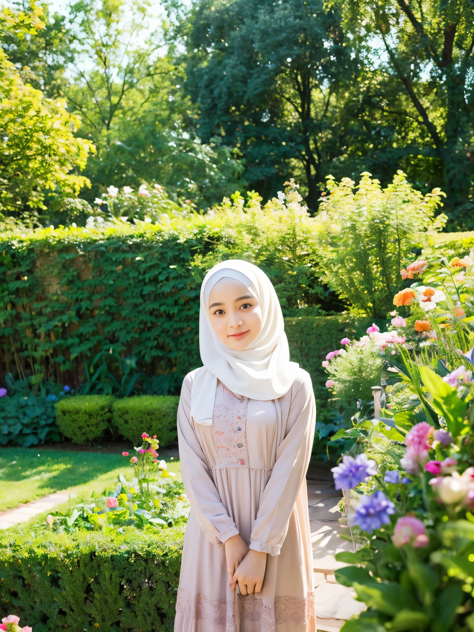 hijab, dress, garden