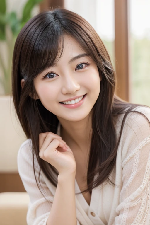 Japanese beauty、best quality,photorealistichigh-resolution,cute woman,beautiful detailed eyes,beautiful detailed lips,smiling,laughing,cute type,enjoy,Joyful smile,magic moment,looking at the camera、Delicate system、happy look、dimples that stand out